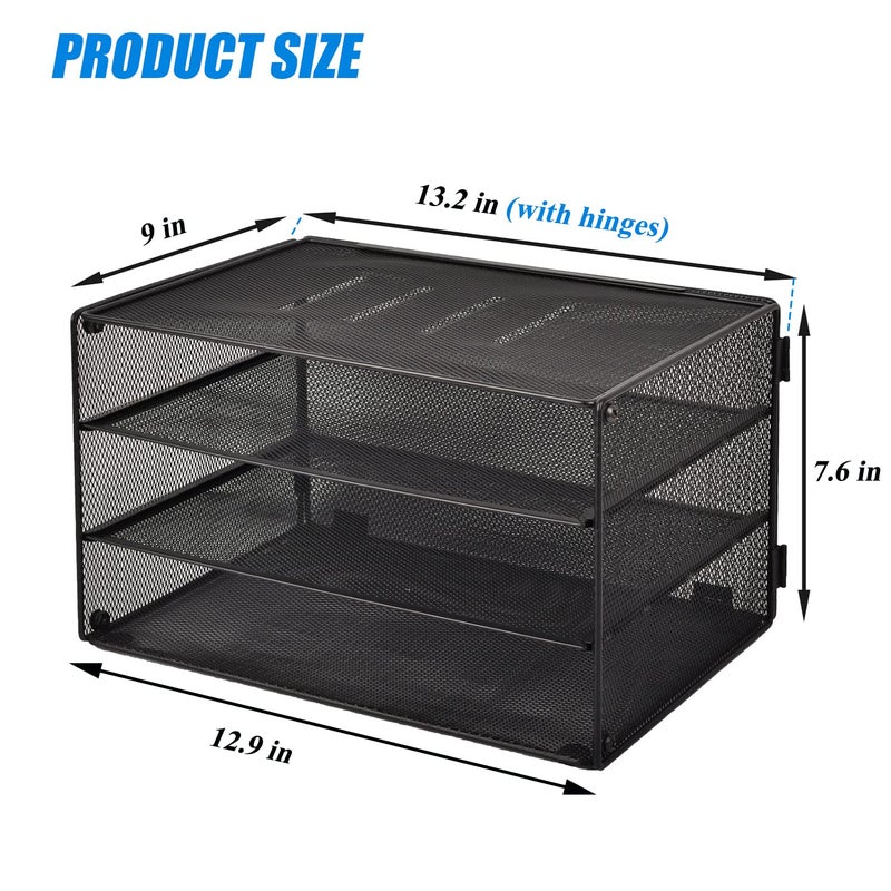 EASEPRES 3 Tier Mesh Desk Organizer Tray  File Paper Letter Folder Holder Desktop Paper Sorter Mail Organization Rack Storage Accessories  for Office Home School Classroom  Black - Image 5
